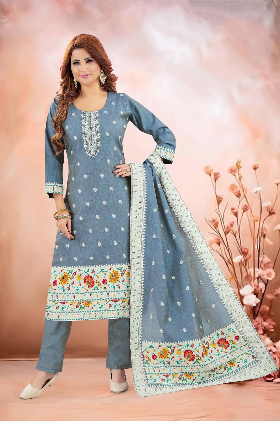 Shree Shanti Selection - Blue Printed Straight Suit